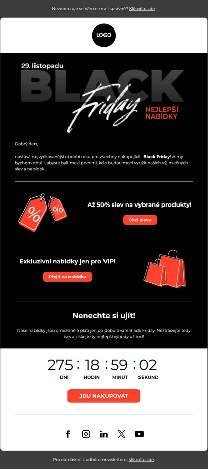 Black Friday e-mailová kampaň s akční nabídkou pro zákazníky